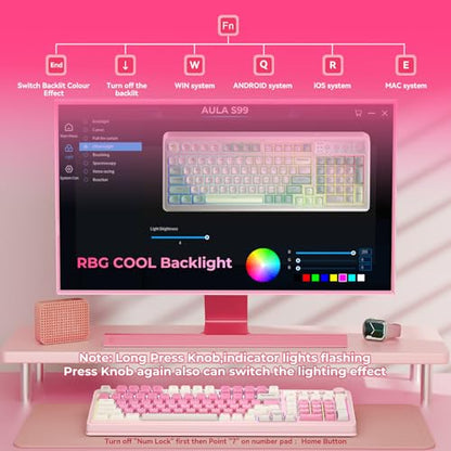 AULA 99 Key Keyboard S99 Bluetooth USB-C Water-Resistant Pink