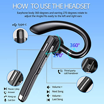 Hsility Bluetooth Headset HH03IB Wireless Connectivity Dual-Microphone Active Noise Cancellation Plastic On-Ear