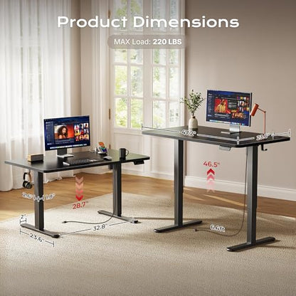 Huuger 47.2 x 23.6 Inch Electric Standing Desk with Built-in Outlets, Height Adjustable, Black, New