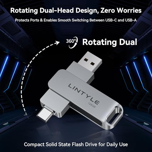 LINTYLE 128GB External SSD NAND Flash Drive, 450MB/s Read Speed, USB 3.2 Gen 1, Dual Connector: USB Type-C & Type-A, Silver, External Storage Device