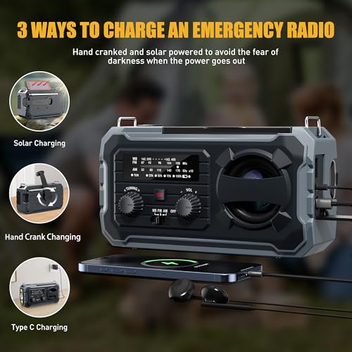 Pristar 6.5" Hand Crank Weather Radio 10000mAh Solar Powered NOAA AM/FM