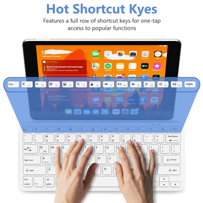MMK Bluetooth Keyboard QWERTY Compatible with Android, iOS, Windows Devices, 78 Keys, Rechargeable Battery, Silent Operation, White