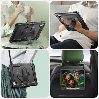 SEYMAC Case for iPad Pro 13 Inch 2024/2025 (Model: A2925/A2926/A3007), Heavy Duty Protective Case with Built-in Screen Protector, Kickstand, Hand/Shoulder Straps