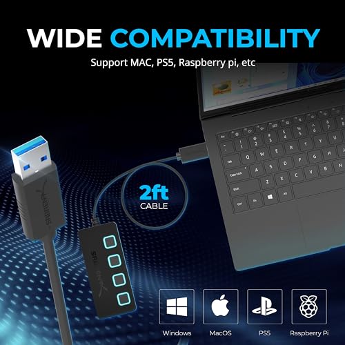SABRENT 4 Port USB 3.0 Hub with Individual LED Power Switches HB-UMP3