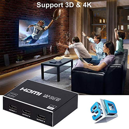 ENBUER 1x3 HDMI Splitter 4K@30Hz Audio Video Distributor Black