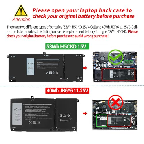 53Wh H5CKD 15V Laptop Battery for Dell Inspiron 7500 Series & Latitude 3400 Series