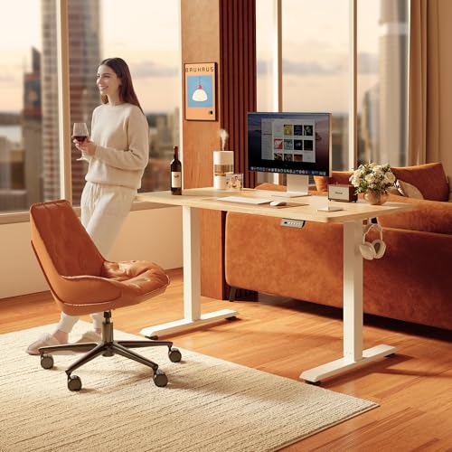 FEZIBO Electric Height Adjustable Standing Desk 48"x24" Maple Surface Steel Frame