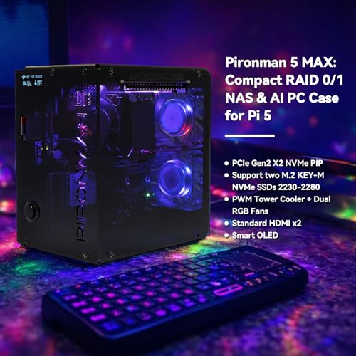 SunFounder Pironman 5 MAX Raspberry Pi 5 Case Dual NVMe M.2 SSD PCIe Gen2 Bottom Mount Air Cooling