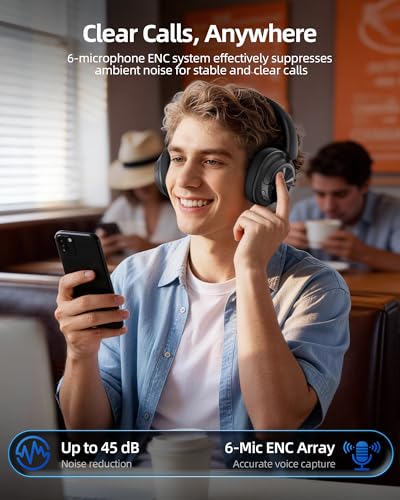 bmani H1 Over-Ear Active Noise Cancelling Headphones 360° Spatial Audio Black