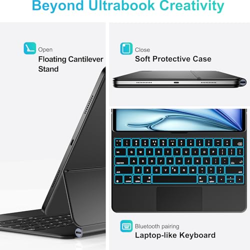 Jibrealg 11-inch Keyboard Case for iPad Pro and Air, Bluetooth Connectivity, Foldable Design, Backlit Multi-Touch Trackpad
