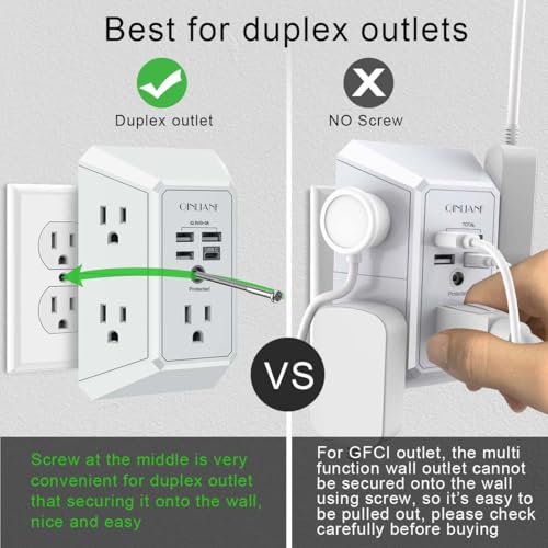 QINLIANF 5 Outlet Extender HR-519D 125 Volts 15 Amps Surge Power Strip with 4 USB Ports
