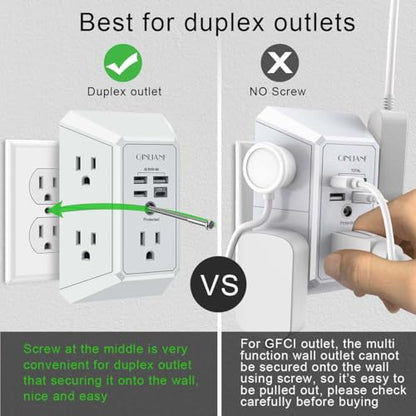 QINLIANF 5 Outlet Extender HR-519D 125 Volts 15 Amps Surge Power Strip with 4 USB Ports