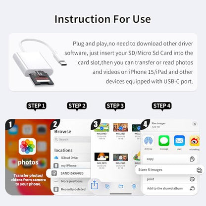 MaxRenard Dual-Slot SD Card Reader USB Type-C MicroSD Adapter