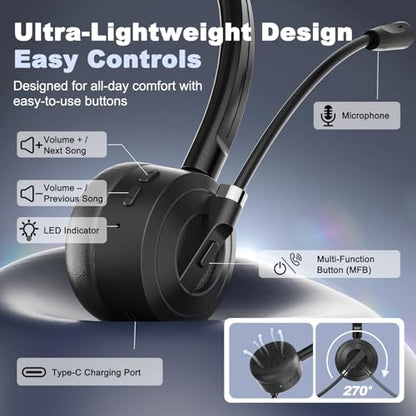 BlueFire 1x Bluetooth Headset AT055 Wireless Active Noise Cancellation for Adults