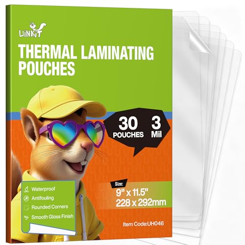 Uinkit 30 Pack UH046 3mil Thermal Laminating Pouches 9 x 11.5 for Documents, Photos, Crafts