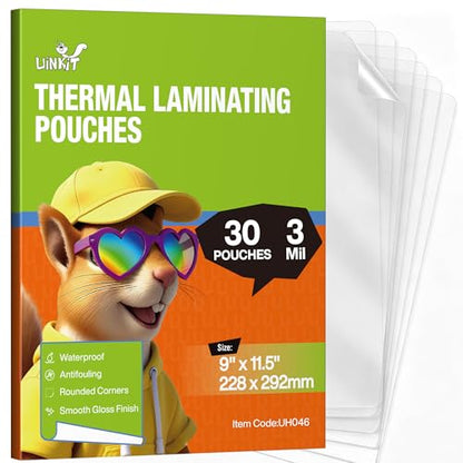 Uinkit 30 Pack UH046 3mil Thermal Laminating Pouches 9 x 11.5 for Documents, Photos, Crafts