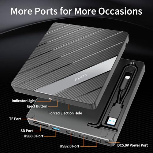 Alxum External CD/DVD Drive 7.4in x 5.9in x 1in USB 3.0 Black Model B36-Y