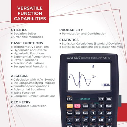 CATIGA 3 Inch CS-121 LCD Scientific Graphing Calculator Battery Powered Plastic 1 Pack