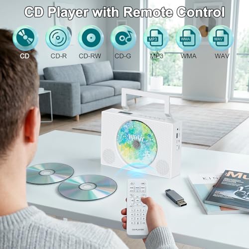 Jimwey Portable CD Player Boombox CD7-001 5V2A Stereo Battery Powered