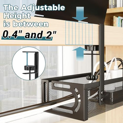 NoetixCo 25.3" Under Desk Cable Management Tray, Clamp-On, Metal