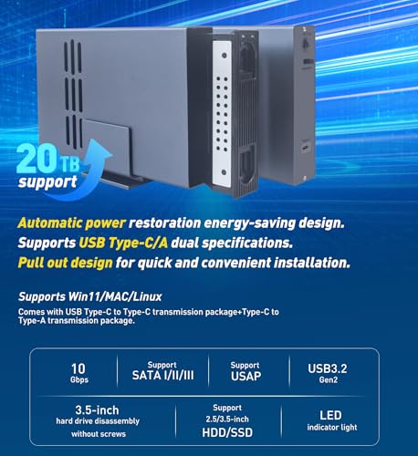 IO CREST 22TB Single Bay USB 3.2 Gen 2 Enclosure SY-ENC50126