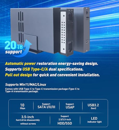 IO CREST 22TB Single Bay USB 3.2 Gen 2 Enclosure SY-ENC50126