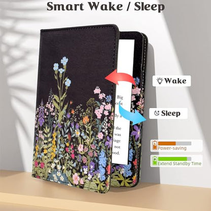KEROM 7 Inches Kindle Paperwhite & Colorsoft Case, Floral Design, Water Resistant, Slim Fit Shell, Polycarbonate/Polyurethane
