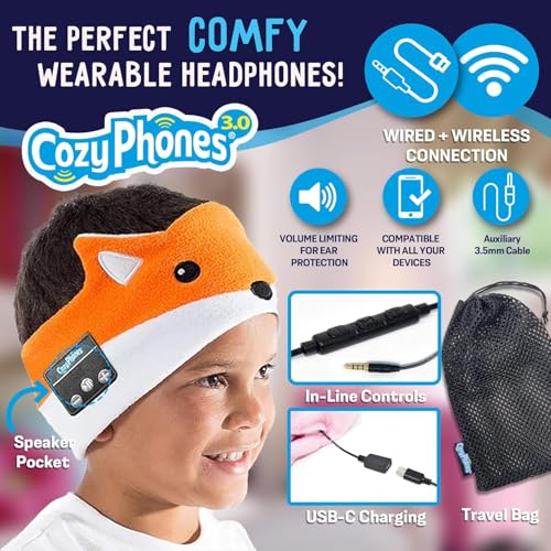 CozyPhones 3.0 FOX Over Ear Headphones Bluetooth 5.0 32 Ohms Wireless Kids Headphones