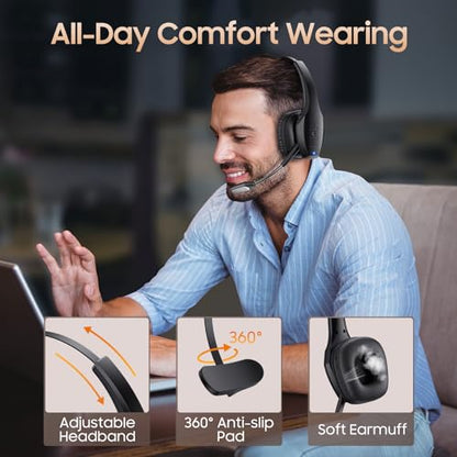Necode A19 Bluetooth Headset with Microphone - Wireless - On Ear - Black