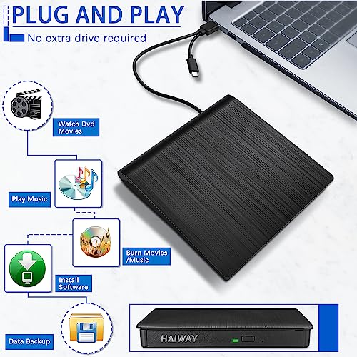 Haiway External CD/DVD Drive 8541609077 USB 3.0 Type-C Optical Burner Portable Slim