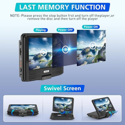 PJGCWB 9.5" Portable DVD Player PD-9018 800x480 LCD USB Car Player