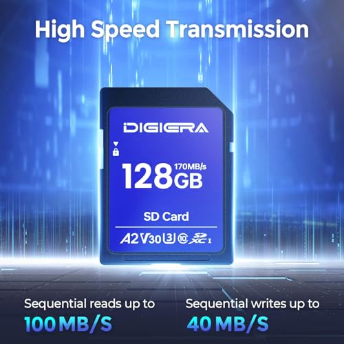 DIGIERA 128GB DGCS100 SDXC UHS-I Memory Card - Up to 100MB/s Read Speed, Class 10, U3, V30, Waterproof, Shockproof, Temperature Resistant
