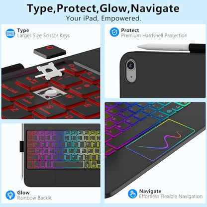 HOTLIFE 10.98x7.96x1.2 inch A3354/A3355/A3356 Touch Keyboard Case for iPad 11th/10th Generation