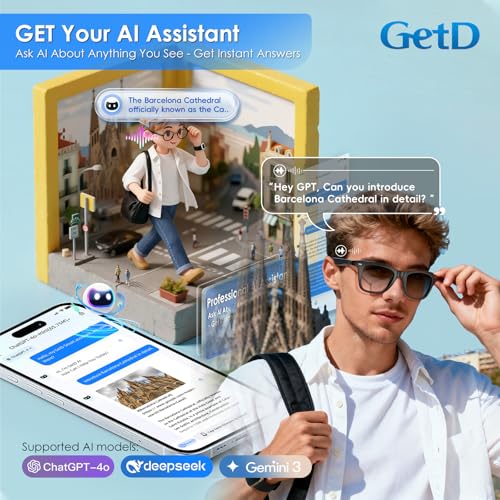 GetD 1 Inch GG13 Smart Glasses with Photochromic Lens - Lightweight Bluetooth Audio Glasses