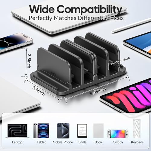 KDD 6-Slot Vertical Laptop Stand Organizer for Laptops and Tablets, Dimensions: Fits Devices Up to 1.1" Thickness