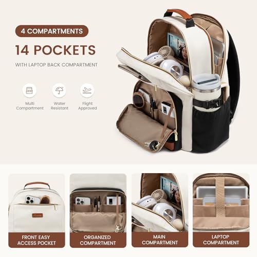 LOVEVOOK 15.6 Inch Laptop Travel Backpack Beige-Black-Chestnut Brown
