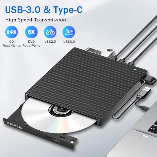 Kadlun External DVD Drive BT669 USB 3.0 Type C Optical Storage