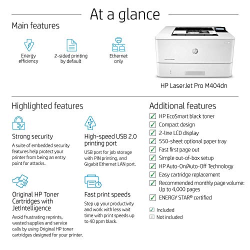 HP M404dn Monochrome Laser Printer Ethernet 600 x 600 dpi 40 ppm Laser Printer
