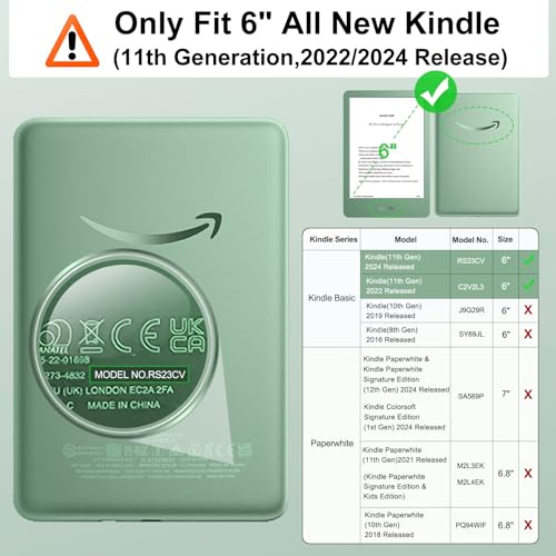 MoKo 6" Kindle 11th Generation 2024/2022 Case Auto Sleep/Wake Agave Green