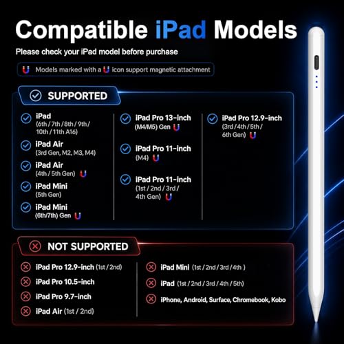 HATOKU 6.54in Stylus Pen ID732 Compatible with iPad Models 2018-2026, Fast Charging, Lithium Polymer Battery, Tilt Sensitivity, Palm Rejection, Magnetic Design