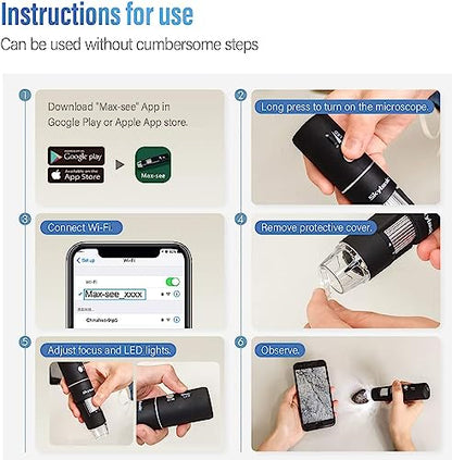SKYBASIC 50X-1000X RM Handheld Digital Microscope, LED, 5V, Black