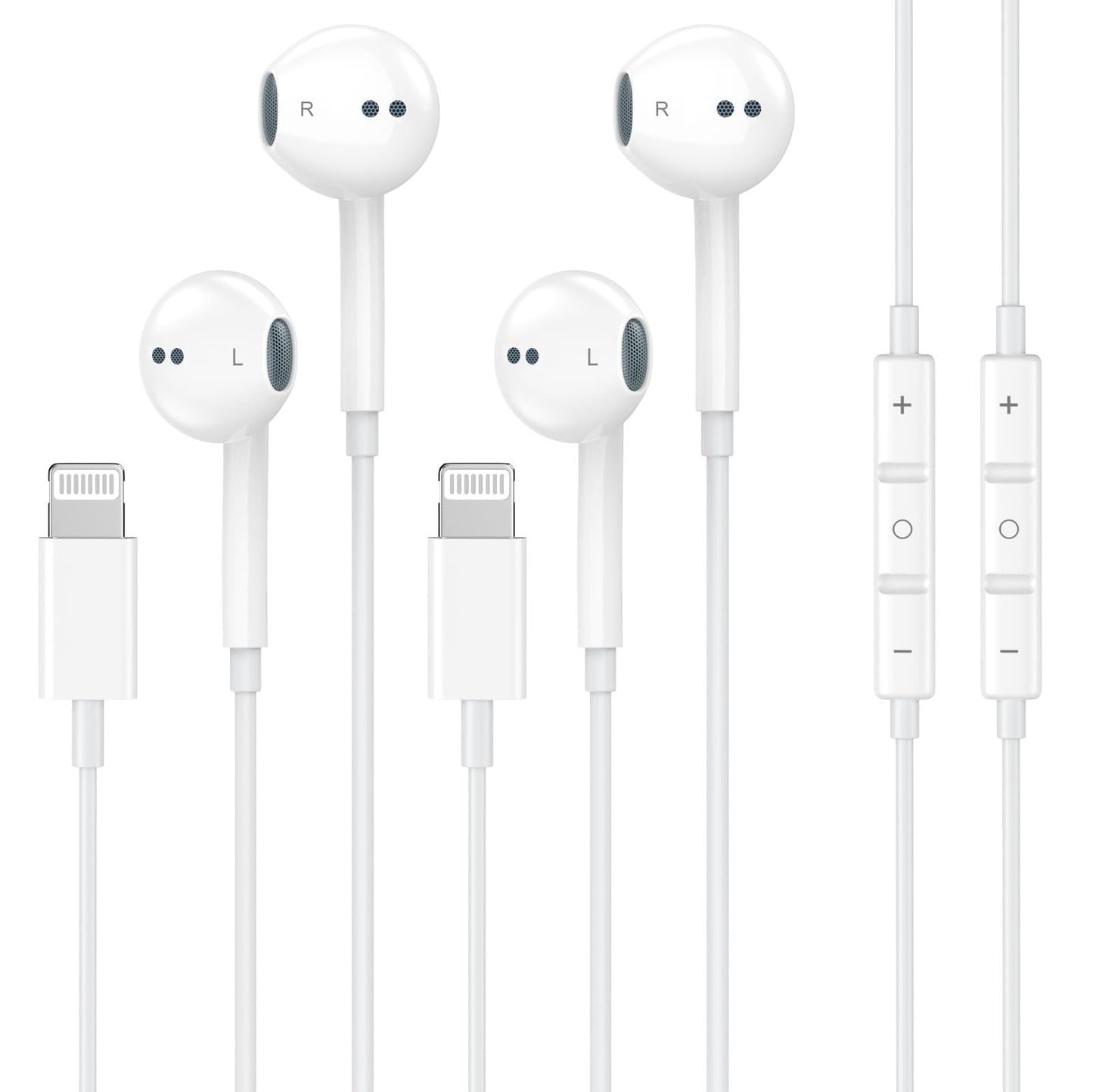 IIOZO 2 Pack XHD-PD20W Lightning Wired Headphones for iPhone