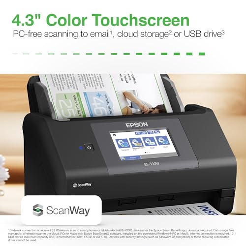 Epson WorkForce ES-590W Document Scanner USB, Wi-Fi 600 dpi 1 Count