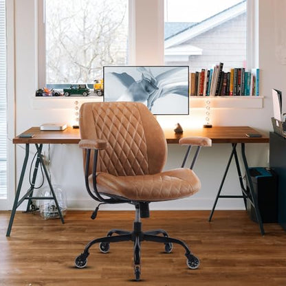 YFO Mid Back Brown Leather Office Desk Chair 871baca1-456e-4f6d-bbf7-bbea23361e6f