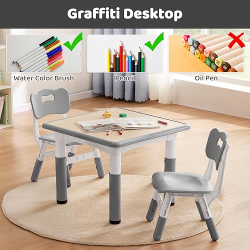 CuFun 2 Chairs YC-6060 Kids Table & Chairs Set Height Adjustable Activity Table