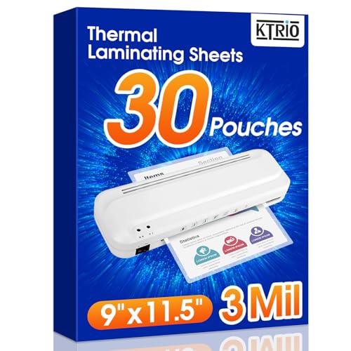 KTRIO 30 Count Laminating Sheets 9 x 11.5 Inches 3 Mil Clear Lamination Supplies