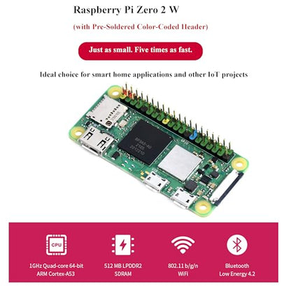 Wonrabai 0.51 GB RPi Zero 2 W Quad-Core 1GHz CPU Bluetooth, USB, Wi-Fi Mini HDMI Single Board Computer