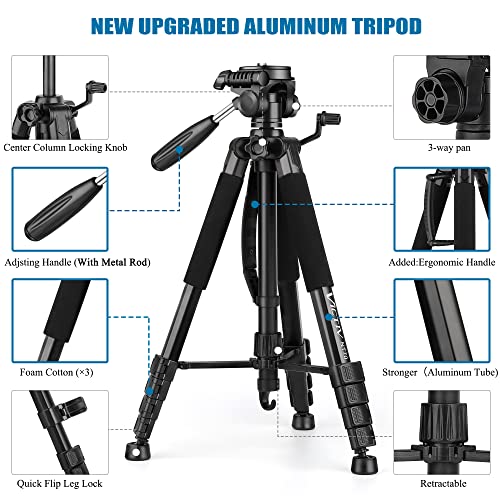 Victiv 74 Inches NT70 Black Camera Tripod Compatible with DSLR and Smartphones