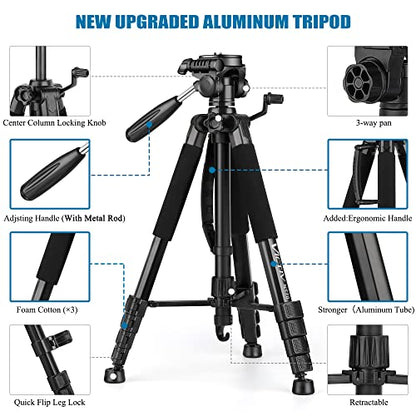 Victiv 74 Inches NT70 Black Camera Tripod Compatible with DSLR and Smartphones