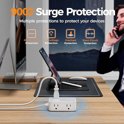 TESSAN 5 Ft Flat Plug Surge Protective Power Strip with 8 Outlets and 3 USB Ports (1 USB-C)